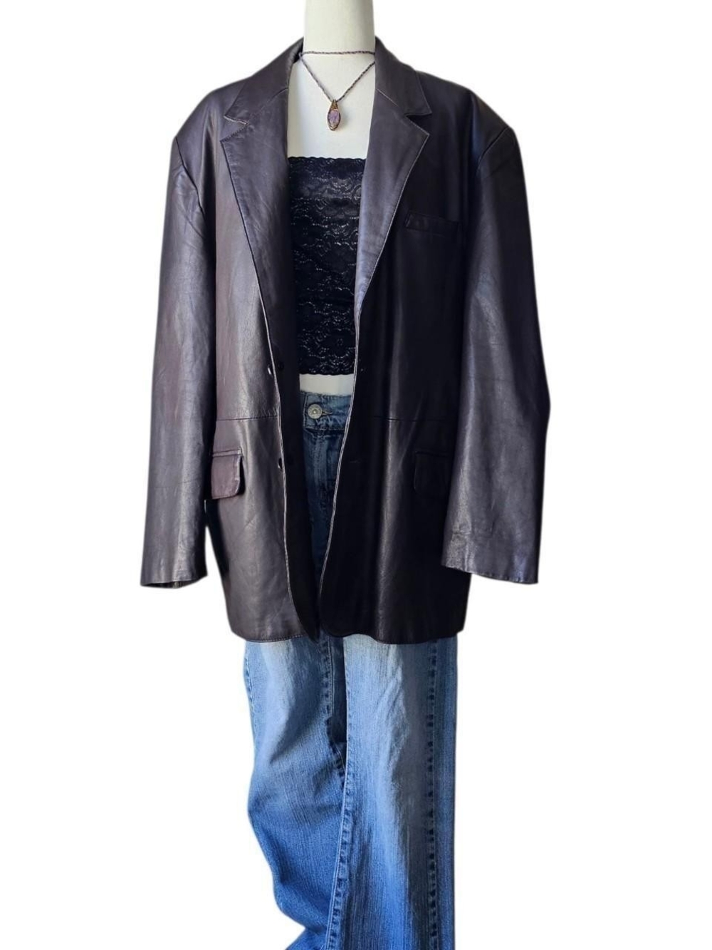 Brown Leather Blazer Jacket - Men's Classic Single-Breasted Coat